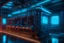 Placeholder: water treatment system, water visible, hyperrealistic 16k, 3d rendering, expressively detailed, dynamic light, expressiv neon lighting, steampunk, video game, neon lighting
