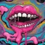 Placeholder: Surreal digital illustration of only a floating mouth that is puking out a psychedelic love spell, spilling from the large pair of cartoonist , overexaggerated lips, manga inspired, absurdist, postmodern, pastel color palette, fluid acrylic paint, epoxy resin , acrylic pour, unusual colors, trippy, gross, abstract, pulp fiction art style illustration, realvsx