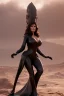 Placeholder: Raquel Welch as evil queen in black leather gown, angry, busty, curvey, cleavage, unreal 5, octane render,cinema4d, dynamic lighting, dramatic lighting, 4k, redshift render, highly detailed, hyper realistic