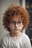 Placeholder: italian, curly hair, ginger brownish hair, short, glasses, rich, transparent glasses, man, child