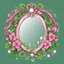 Placeholder: Create an Artwork of a Mirror with ivy branches and pearls necklace, Like a creative Logo for a Varasity Jacket to put a random number uin it, Vector illustration. Colors should be pink and green