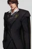 Placeholder: A white male, pointy ears, warlock in a suit, brown hair and brown eyes, fit and handsome. Realistic