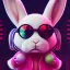 Placeholder: pixar style anamorphic cute rabbit baby, smiling, cyberpunk headphone, sunglass, gangsta gold neckless, full body, magenta puffer jacket, manila city backdrop, dramatic lighting, hyper realistic, unreal engine 5, 16k