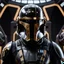 Placeholder: star wars bald male corellian pilot wearing dark gunmetal grey and black First Order special forces TIE pilot armored flightsuit and helmet with gold trim inside the jedi temple, centered head and shoulders portrait, hyperdetailed, dynamic lighting, hyperdetailed background, 8k resolution, volumetric lighting, light skin, fully symmetric details