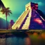 Placeholder: Chichen Itza, sunset, rainbow sunset, waterfall, palms, twigs, spring, sunset rainbow, bridge birds, unreal engine 5, cinematic lighting, realistic, hyper detailed, 8k, octane render