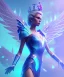 Placeholder: A crystalised queen, atmospheric, realistic, unreal engine, cinematic lighting, octane render. blue, pink, transparency, light, shine,bright, full body, transparent wings, blonde, long hair, nice smile