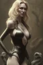 Placeholder: Brandi Love in black leather gown, evil, busty, cleavage, curvy, angry, happy, stern look. character design by cory loftis, fenghua zhong, ryohei hase, ismail inceoglu and ruan jia. unreal engine 5, artistic lighting, highly detailed, photorealistic, fantasy