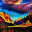 Placeholder: Zion National Park, Utah,aerial view,cloudy,extremely detailed digital painting, high resolution,8k, realistic, beautiful, volumetric lighting, mystical colors ,perfectly centered image, perfect composition, rim light, beautiful lighting,masterpiece, stunning scene, raytracing, anatomically correct, in the style Van Gogh and robert e howard and Ken Kelley and Ohrai Noriyoshi and Simon Bisley and tomzj1.