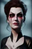 Placeholder: Amy Dumas as evil queen in black leather, leather, busty, cleavage, angry, rage, stern look. character design by cory loftis, fenghua zhong, ryohei hase, ismail inceoglu and ruan jia. unreal engine 5, artistic lighting, highly detailed, photorealistic, fantasy