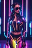 Placeholder: Beautiful super model woman cyborg fullybody ,headphone with sunglasses colorsfull ,background neon light