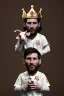 Placeholder: messi as king with wearing crown and king stuffs and clothes and holding a little white goat on his hand ,hyperrealistic,8k,detailed,rendered