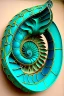 Placeholder: Turquoise arches and blue gates in a vertical Nautilus shell by artist "Old Poppycock"