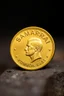 Placeholder: view of the word, Samarrrai , on a gold coin ,with picture of , man head , Sam ,in the middle of the coin.