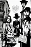 Placeholder: Design a detective book cover for teenagers. Three teenage detectives in the centre, one boy on her left, the girl in the centre and one on her right are on the town street. Black cat. Banksy style, pop art style, mysterious atmosphere,