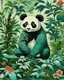 Placeholder: A bluish green nature elemental panda designed in German folk art painted by Utagawa Hiroshige