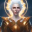 Placeholder: fantasy setting, woman, bicolor orange white hair