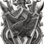 Placeholder: coat of arms of an city of blacksmith with tatoos, very detailed, black