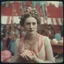 Placeholder: A woman with jewels and candies, at the circus, autochrome red, orange, pink