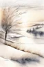 Placeholder: Rolling hills, lake, winter, snow, sunrise Modifiers: smooth intricate high definition beautiful lighting pencil sketch watercolor polished warm light watercolor and ink LNF