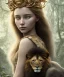 Placeholder: Young beautiful girl wearing floral crown next to a majestic, stunning lion on nature forest path, Chronicles of Narnia, 8k resolution, high-quality, fine-detail, iridescent, intricate, digital art, detailed matte, volumetric lighting, beautiful, illustration, 3D octane render, brian froud, howard lyon, selina french, anna dittmann, annie stokes, lisa parker, greg rutowski,