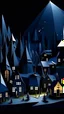 Placeholder: dark night light forest village origami style