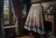 Placeholder: A beautiful romantic ruffled dress, decorated with beautiful embroidered flowers and lace, hanging on a hanger in a bedroom by the fireplace, in the light of the fireplace, Hyper realistic, oil on canvas award winning fantastic view ultra detailed acrylic art Ultra realistic Impressionism Surrealism simen johan, sharp focus intricate oil on canvas cinematic lighting photorealistic high detail ultra detailed crisp quality colourful