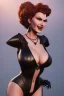 Placeholder: Rita Hayworth as evil queen in black leather, busty, cleavage, dominatrix, curvy, angry, stern look. character design by cory loftis, fenghua zhong, ryohei hase, ismail inceoglu and ruan jia. unreal engine 5, artistic lighting, highly detailed, photorealistic, fantasy