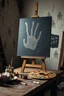 Placeholder: An artist studio with painting stand on it a dark picture and on the table colors tubes. And palate "A very old paints cracked dirty abandoned stage , insanely detailed octane render trending on artstation, 8k artistic photography, photorealistic concept art, soft natural volumetric cinematic perfect light, chiaroscuro, award-winning photograph, masterpiece, oil on canvas, Raphael, Caravaggio, Greg Rutkowski, people, beksinski, Giger