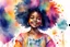 Placeholder: uma jovem afro curtindo o carnaval com estilo de aquarela com cores fortes