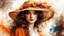 Placeholder: Vintage art, brown and orange shades, sunny day, straw hat for woman, summer dress, splashes of art, in the style of Dante Gabriel Rossetti, Yossi Kotler, Camilla D'Errico, masterpiece, fine art in the style of Carne Griffiths, Paula Hoppe