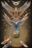 Placeholder: Eagle is flying in the space and is holding the earth in his claws.