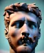 Placeholder: Gran angular, Realistic image, roman sculpture, royal marble material, Lionel Messi, Laurel wreath model, miguel angel style, emperador, God light, god rays, 4k resolution, ornate details, soft lighting, unreal engine 5, soft cyan background.