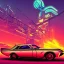 Placeholder: art deco, cyberpunk, neon muscle car, desert road, sunset, full colour, hd,