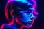 Placeholder: A stunning close-up portrait of a young woman in a synthwave-inspired style. Her side view showcases her detailed features and short, styled hair. She wears transparent heart-shaped gradient tinted glasses, and her intense gaze is directed straight at the viewer. The image features a cloned effect, with a glitch effect creating a vibrant, colorful neon palette. The overall aesthetic is edgy and fashionable, reminiscent of a cinematic poster. This captivating artwork is signed by the artist, Supe