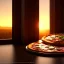 Placeholder: Delicious realistic pizza, sunset, light from window, shiney texture, unreal engine 5, 8k resolution, photorealistic, ultra detailed, by greg rutowski