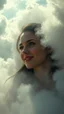 Placeholder: A beautiful eyes of a woman’s smiling? with a long earring above swirling clouds, emerges from the heart of a raging storm. Turbulent winds of steam swirl around the louds lit by shafts of sunlight that cast dramatic shadows on the A beautiful woman High quality 16k cinematic scene and great photography