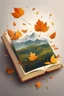 Placeholder: square logo , landscape with leaf fall, flying leaves in the book