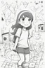 Placeholder: Little girls playing in a playground with a mix of different shapes like circles, squares, and triangles.,very happy , Colloring page for todlliers ; basic hawali style cartoon , black and white , ink outlines , , smooth , anime style , minimalist , cute eyes , full body , white shose , sketchbook , realistic sketch , free lines , on paper , character sheet , clean line art high detailed