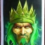 Placeholder: dungeons and dragons, fantasy, goblin, king, green skin, watercolour, distinct face, portrait, head, crude crown