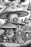 Placeholder: MANDELA STYLE .Mushroom houses Coloring Book for Adults and Kids, Instant Download, Grayscale Coloring Book