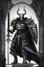 Placeholder: a demonic looking man with a sword in his hand, undead skeleton king, dark souls, skeleton king, overlord season 4, ainz ooal gown, prince crown of black gears, the king of death, king of time reaper, overlord, lich vecna (d&d), dark and forboding, from overlord, scary knight, large black smile Overlord