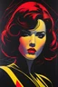 Placeholder: Black widow spider surrounding a head down woman face. Misty black, red to yellow, Italian Giallo movie thriller poster. Dark mood, Oil neon painting- Saul Bass ((70's horror poster)), Patrick Nagel, synthwave, Photo realistic.