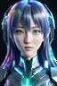 Placeholder: highly detailed and ultra realistic hologram of an anime character, realistic look, futuristic matric data display with colors, and striking,