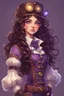 Placeholder: Nutcracker, A girl with long, wavy dark brown hair, purple eyes, dressed in steampunk clothes, stardew, valley style