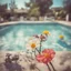Placeholder: anemonesin a swimming pool, old damaged polaroid, sunny day, vivid colors, bokeh effect