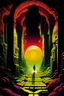 Placeholder: THE MOON HIDDEN SHADOWY beuracracy lost in the temple maze bright colors STYLE OF HIROKU OGAI