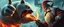 Placeholder: epic movie poster, fire drop polar bear vampire with thumbs up grabbed by throat vs gnome goblin rock priest, fish eye lense