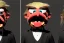 Placeholder: Angry muppet trump, round nose, in suit, eyebrows, spray tan mad