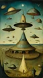 Placeholder: Hieronymus Bosch style , nightmares a lot of aliens spaceships in the sky