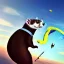 Placeholder: close-up detailed matte painting of a ferret wearing a jumpsuit with parachute harness jumping out of a plane, skydive, sunlit sky, intricate, ultra-fine detailed, 8k, high-quality, 3d, realistic, photoillustration, artwork